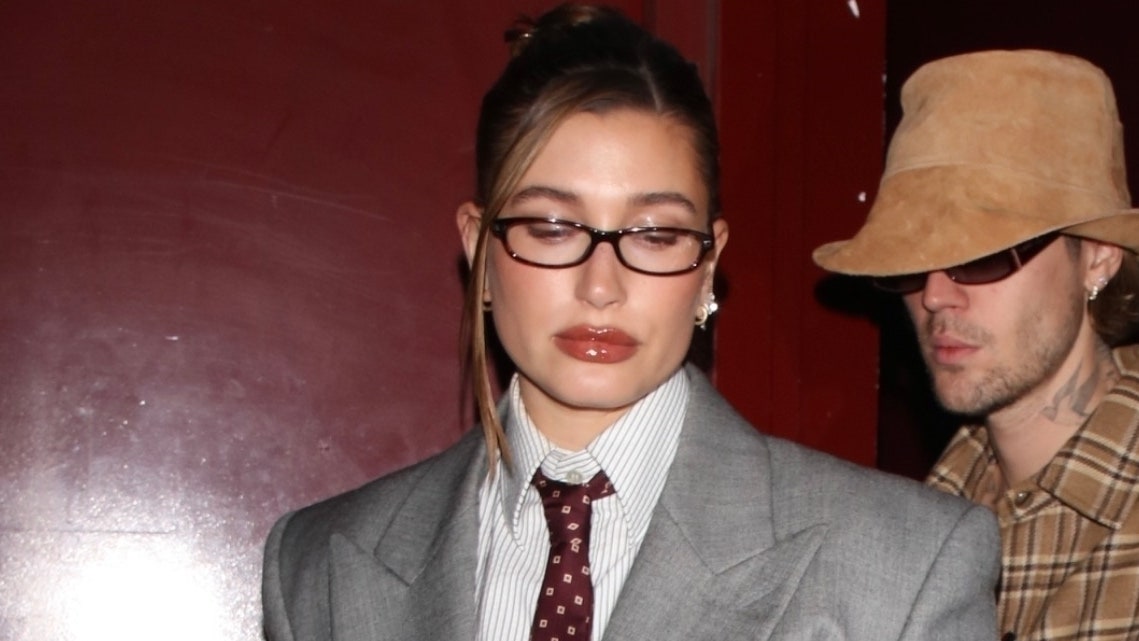 Hailey Bieber Goes Full Boss Mode in a Swaggy Gray Suit